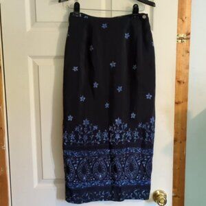 Spencer Jeremy Petites Sz 6 100% Silk Paisley Skirt Navy Blue Maxi Chic  Slit